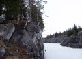 Ruskeala Mountain Park - Landmark of Russia. Marble mountain rock quarry winter landscape, Karelia Royalty Free Stock Photo