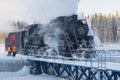 Old Soviet steam locomotive L-3051 enters the turntable