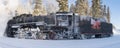 Panorama of the old Soviet steam locomotive L-3051 on a sunny January day