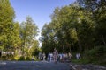 The sightseeing group inspects the sights of the Marble Canyon in Ruskeal in the Republic of Karelia in Russia Royalty Free Stock Photo