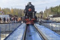 A Soviet cargo steam locomotive L-4429 enters the turntable Royalty Free Stock Photo