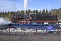 Soviet cargo steam locomotive L-4429 turns around on a turntable Royalty Free Stock Photo