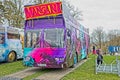 Russ bus Russebuss in city of Halden, Norway Blue and Purple