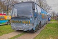 Russ bus or Russebuss in city of Halden, Norway Modern Bus Royalty Free Stock Photo