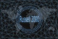 Russell 2000 Global stock market index. With a dark background and a world map. Graphic concept for your design