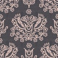 Russet Brown Arabesque Background. Seamless Retro Damask Vector Pattern. Stylized Drawn Vintage Flower Texture