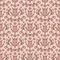 Russet brown arabesque background. Seamless retro damask vector pattern. Stylized drawn vintage flower texture Royalty Free Stock Photo
