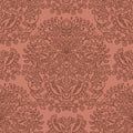 Russet Brown Arabesque Paisley Background. Seamless Retro Indian Damask Vector Pattern. Vintage Flower Texture