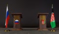 Russia and Afghanistan flags. Russia and Afghanistan flag. Russia and Afghanistan negotiations. Rostrum for speeches. 3D work and Royalty Free Stock Photo
