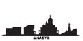 Russia, Anadyr city skyline isolated vector illustration. Russia, Anadyr travel black cityscape