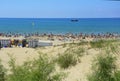 Russia, Anapa, July 2019. The Black Sea coast and sandy beaches at the height of the holiday season