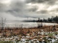 Russia - Arkhangelsk - frozen suburb lake at foggy winter day Royalty Free Stock Photo
