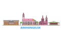 Russia, Arkhangelsk line cityscape, flat vector. Travel city landmark, oultine illustration, line world icons