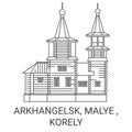 Russia, Arkhangelsk, Malye , Korely travel landmark vector illustration