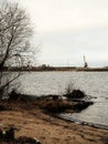 Russia - Arkhangelsk - Northern Dvina river - sandy riverside and trees close to water Royalty Free Stock Photo