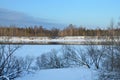 Russia, Arkhangelsk region, Plesetsk district, Onega river in winter evening Royalty Free Stock Photo