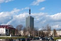 Russia, Arkhangelsk, spring - May 2020. The attraction of the city is a high-rise building, the only and first skyscraper in the