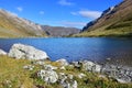 Russia, Arkhyz. Lake Zaprudnoye in autumn in sunnny day