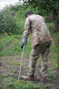 Wounded soldier walking on crutches Royalty Free Stock Photo