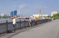 Russia, Astrakhan. 05.17.21 People are fishing on the city embankment