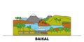 Russia, Baikal flat landmarks vector illustration. Russia, Baikal line city with famous travel sights, skyline, design.