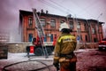 Russia, Barnaul-February 6, 2018. Firefighters and rescuers extinguish a fire in the Museum of war