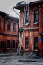 Russia, Barnaul-February 6, 2018. Firefighters and rescuers extinguish a fire in the Museum of war