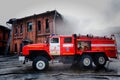 Russia, Barnaul-February 6, 2018. Firefighters and rescuers extinguish a fire in the Museum of war