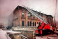 Russia, Barnaul-February 6, 2018. Firefighters and rescuers extinguish a fire in the Museum of war