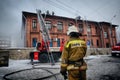 Russia, Barnaul-February 6, 2018. Firefighters and rescuers extinguish a fire in the Museum of war