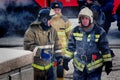 Russia, Barnaul-February 6, 2018. Firefighters and rescuers extinguish a fire in the Museum of war