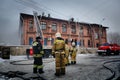 Russia, Barnaul-February 6, 2018. Firefighters and rescuers extinguish a fire in the Museum of war