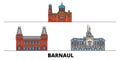Russia, Barnaul flat landmarks vector illustration. Russia, Barnaul line city with famous travel sights, skyline, design