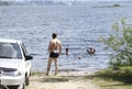 Russia - Berezniki July 18 : people swim at the beach in the summer