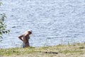 Russia - Berezniki July 18 : a woman on the beach in white hat Royalty Free Stock Photo