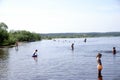 Russia - Berezniki July 18 : young people jump into the river at sunset