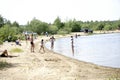 Russia - Berezniki July 18 : young people jump into the river at sunset