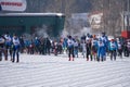 Russia Berezniki March 11, 2018-adults and children before ski competitions. Editorial image. area of Russia. Royalty Free Stock Photo