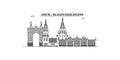 Russia, Blagoveshchensk city skyline isolated vector illustration, icons