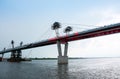 Bridge on the Amur river from Blagoveshchensk to the Chinese city of Heihe in summer