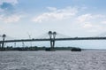 Bridge on the Amur river from Blagoveshchensk to the Chinese city of Heihe in summer