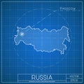 Russia blueprint map template with capital city.