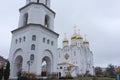 Russia, Bryansk, November 4, 2020. The Cathedral of the Holy Trinity and the bell tower of Peresvet, 66 meters high.