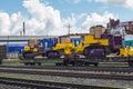 Russia Cheboksary June 15, 2019, city station with a freight train loaded with tractors