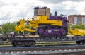 Russia Cheboksary June 15, 2019, the city station with a freight train loaded with tractors Chuvash production