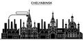 Russia, Chelyabinsk architecture urban skyline with landmarks, cityscape, buildings, houses, ,vector city landscape