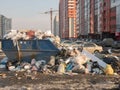 Russia, Chelyabinsk 03/10/2020 Garbage container overflowing in a busy area of the city