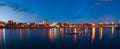 Evening panorama of the Miass River embankment, Chelyabinsk, September 2017. Editorial use only