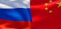 Russia and China flags. Russia flag and China flag. 3D work and 3D image Royalty Free Stock Photo
