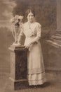 RUSSIA - CIRCA 1905-1910: A portrait of young woman in studio, Vintage Carte de Viste Edwardian era photo Royalty Free Stock Photo